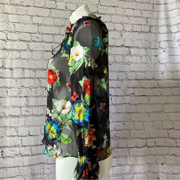 Alice + Olivia Julius Floral black Button-Front Blouse small - Picture 5 of 14